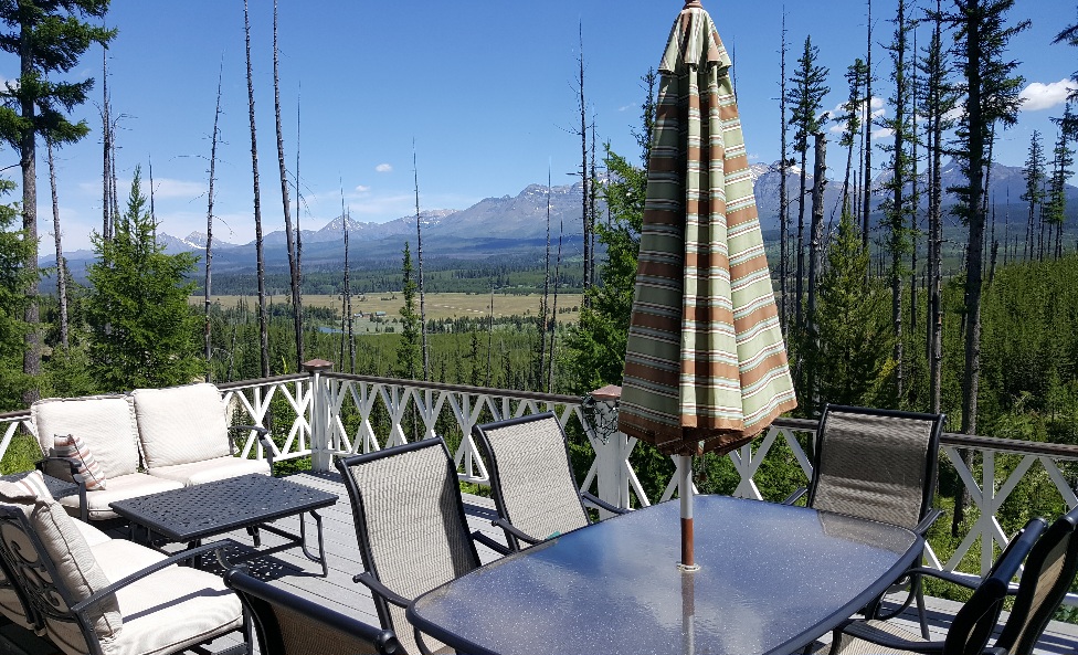 Back deck looking into Glacier National Park at Faithful Keep Polebridge