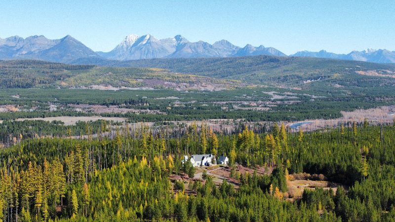 Faithful Keep arial view of our property overlooking Glacier National Park from Polebridge Montana